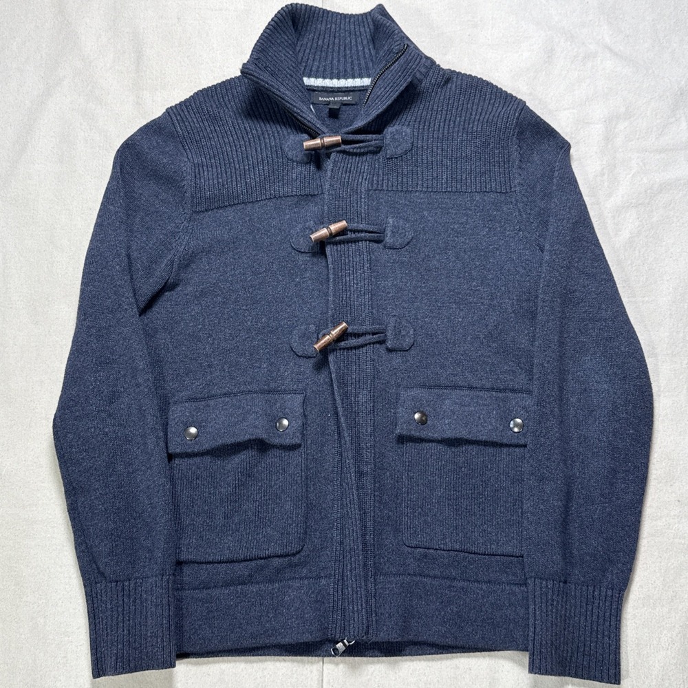 Banana Republic Full Zip Sweater w/ Toggle Buttons Size Small Cotton Dark Navy